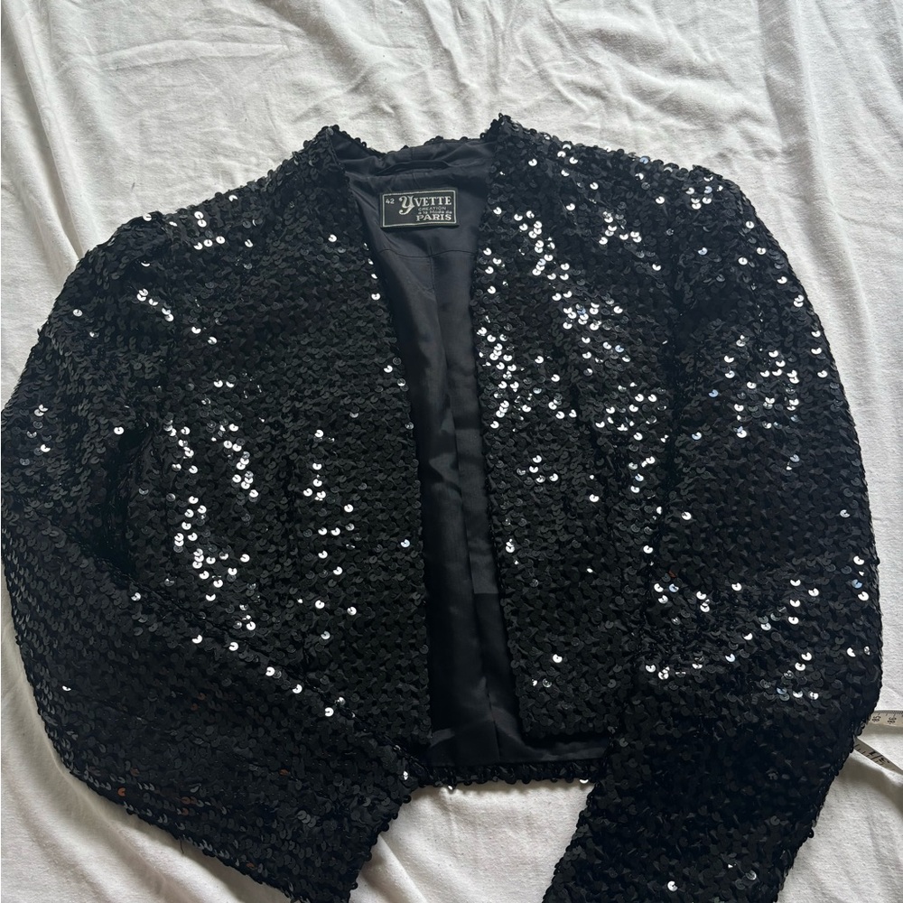 Black Sequin Blazer with Cropped Design